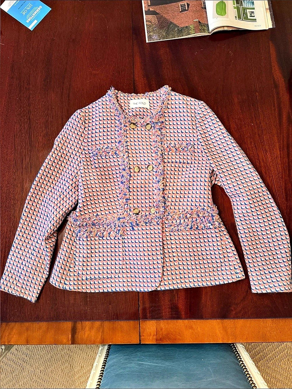 THE FOLD Women's Geometric Jacket Pink & Blue Size US 8 Like New